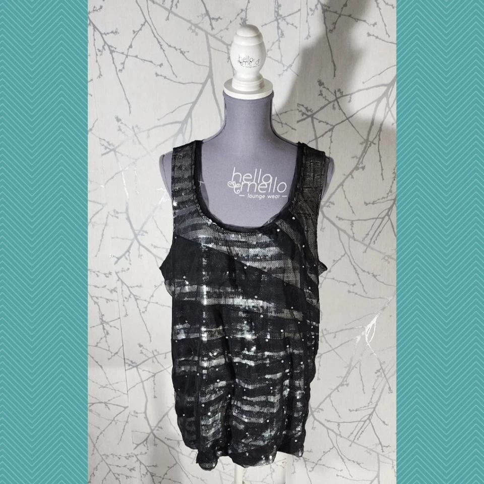 Addition Elle Black Mesh Overlay Sequin Sunbeam Tank | Women's 4X - Image 1 of 4