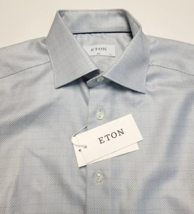 New ETON Button Casual Shirt Men 15.5 EU 39 M Slim Fit Gray Tonal Plaid Check - Picture 1 of 6