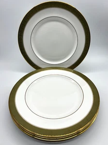 Set of 6 Royal Doulton Belvedere 10-3/8" Dinner Plates Green Gold Band England - Picture 1 of 10