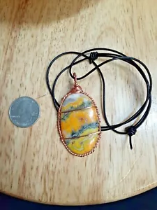 Beautiful Bumblebee Jasper wire wrapped Pendant/Necklace with leather cord - Picture 1 of 2