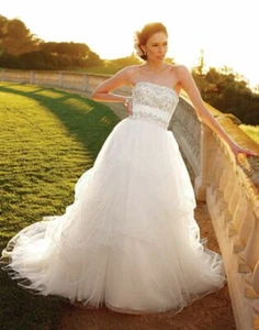 $1499💕 CASABLANCA 4 2052 IVORY PRINCESS BALL GOWN BEADED TULLE CHAPEL TRAIN NEW - Picture 1 of 9