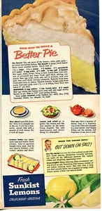 1953 Print Ad of Sunkist Lemons Meringue Pie Recipe - Bild 1 von 2