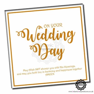 On your Wedding Day Gold Foil Muslim Wedding Folded Greeting Card 15x15cm WWC045 - Picture 1 of 2