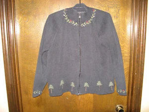 Woolrich schwarze Full Zip Damen Jacke mit Weihnachtsakzenten Vintage Retro Größe L - Bild 1 von 5