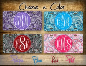 Personalized Paisley Monogrammed License Plate   Pink/ Red/ Blue/ Purple  - Picture 1 of 11