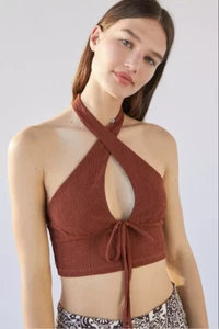 NWT Urban Outfitters Valeria Halter Top, Women's Medium (Brown) New with Tags - Picture 1 of 11