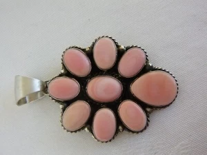 NWT Navajo Augustine Largo Large Pink Conch Rosette Pendant  925 Sterling Silver - Picture 1 of 4