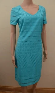 New M&S Per Una Blue Cotton Broderie Anglaise Dress Sz UK 10 - Picture 1 of 6