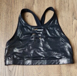 Sujetador deportivo rosa Victoria's Secret negro plateado metálico sin forro talla M Athleisure - Imagen 1 de 5