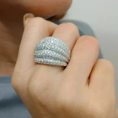 2.50Ct Round Lab Created Diamond Cluster Engagement Ring 14K White Gold Plated - Image 1 of 4