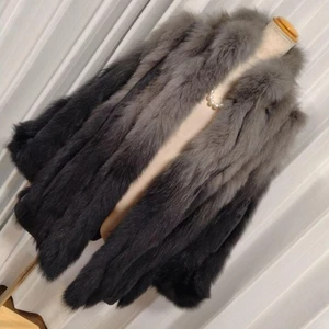 Reversible Blue Fox & Silk Gray & Black Fur Coat Light Button Closure - Picture 1 of 11