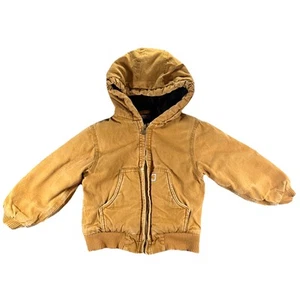 Carhartt Jacket Kids Size 4T Brown Canvas Quilt Lined Full Zip Hooded Distressed - Picture 1 of 24