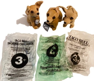 Taco Bell Yo Quiero Talking Chihuahua Plush Lot of 3 with Bags Vtg 1998-2000 - Picture 1 of 3
