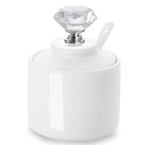 Porcelain Sugar Bowl with Crystal Lid and Spoon 8oz, White (Crystal silver) - Picture 1 of 9
