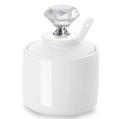 Porcelain Sugar Bowl with Crystal Lid and Spoon 8oz, White (Crystal silver) - Image 1 of 4
