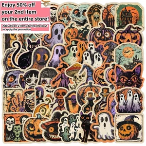 50pc Waterproof Vinyl Stickers Vintage Halloween Luggage Phone Laptop Car Fridge - Picture 1 of 12