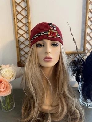 Vintage Mickey Mouse Red XS Beanie Auto Racing 28 Flag Checkers Hat Cap Unisex - Image 1 of 4