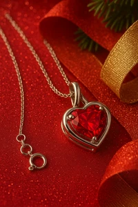 Sterling Silver Heart Necklace Red Ruby & Diamond Accent 925 Italy Chain Glow - Picture 1 of 8