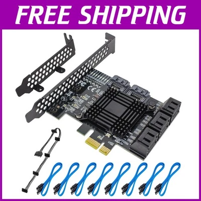 Advanced PCIe SATA Card with 8 Ports - 6 Gbps, Heatsink, and Wide Compatibility - Image 1 of 4