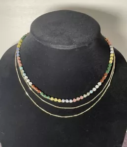 Pannee by Panacea Triple Strand Gold Tone & Beaded Necklace 16 Inch - Picture 1 of 5
