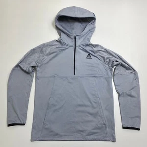Reebok 1/4 Zip Pullover Hoodie Mens M Gray Long Sleeve Stretch Pockets Active - Picture 1 of 12