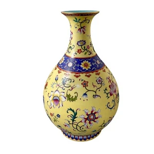 Antique Chinese Guangxu yellow ground Yangcai floral Yuhuchunping porcelain vase - Picture 1 of 16