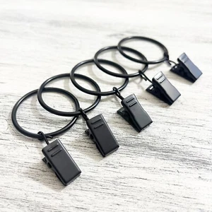 Lot of 5 Black Metal Curtain Rings with clips - Picture 1 of 3