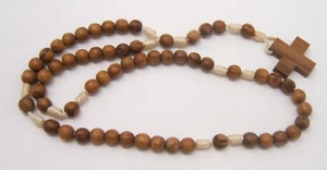 VTG ROSARY WOOD BEADS AND KNOTTED CORD 16” - Picture 1 of 5