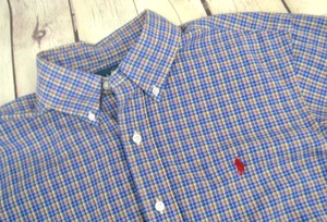 RALPH LAUREN Short Sleeve Classic Fit Button Front Shirt MEDIUM Blue Plaid - Picture 1 of 5