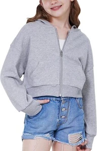 WULFUL Girls Casual Zipper up Sweatshirts Crop Jackets for Teens - Picture 1 of 13