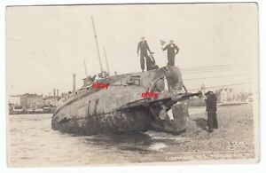 Submarine No5 Aground August 1910 Real Photo Postcard by S Cribb Pre WWI