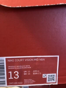 Size 13 - Nike Court Vision Mid Satin Red/Black/White - Picture 1 of 2