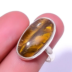 Gelbes Tigerauge - Südafrika Edelstein 925 Sterling Silber Ring Gr.8 A36 - Bild 1 von 1