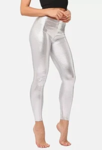 #402 Shiny Metallic Silver Leggings Pencil Pant Med. Ships from Florida, USA - Picture 1 of 1
