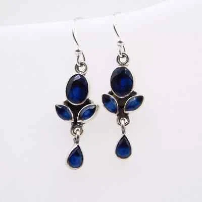 Orecchino In Zaffiro Blu Creato In Laboratorio In Argento Sterling 925 - Immagine 1 di 4