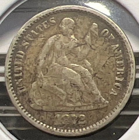 1872  SEATED LIBERTY SILVER HALF DIME GRADES CHOICE VF ACTUAL COIN  #C13759 Cover