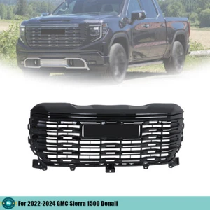 For 2022-2024 GMC Sierra 1500 Denali Gloss Black Front Bumper Central Mesh Grill - Picture 1 of 14