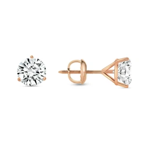 1.5 Ct Round LabCreated Grown Diamond Earrings 14K Rose Gold E/VVS Martini Screw - Picture 1 of 4