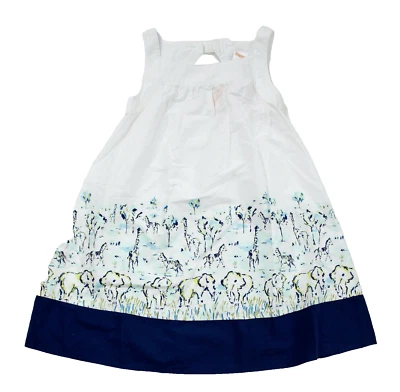 Gymboree Safari Print Sleeveless Cutout Back Cotton Dress SIze 4T White Blue - Image 1 of 4
