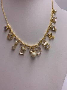 $148 Kate Spade CRYSTAL & FAUX MOP FLOWER COLLAR DISCO PANSY NECKLACE #K1C - Picture 1 of 9