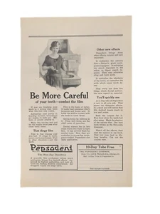 Publicidad publicitaria vintage de 1922 Pepsodent Be More Careful - Imagen 1 de 2