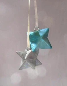 Handmade Merkabah Star Ornaments Turquoise Silver Wood 1.5"- 2.5" O1097 - Picture 1 of 6