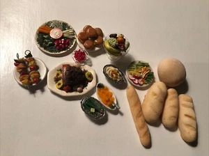 Miniature Dollhouse Ornate Food Kabob-Ham-Burgers-Veggies-bread~Fruit Lot - Picture 1 of 17