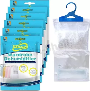 12 Hanging Wardrobe Dehumidifier Bags Damp Mould Moisture Mildew Condensation - Picture 1 of 7