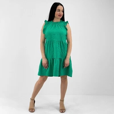 Womens Anthropologie Green Ruffle Shoulder Sleeveless Tiered Dress Size XS - XL - Image 1 of 2