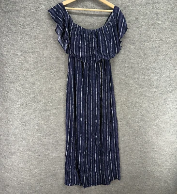Soprano Dress Women S Small Blue Striped Maxi Long Short Sleeve Rayon Casual - Image 1 of 4
