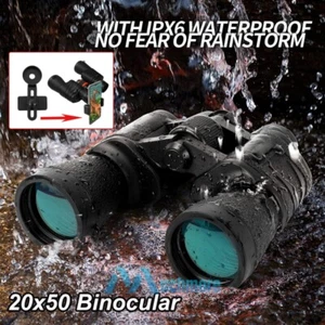 20X50 High Power Binoculars Auto Focus Day Night Vision Waterproof + Phone Clips - Picture 1 of 19