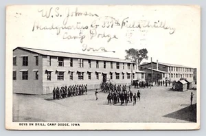 Birdseye Boys on Drill Army Camp Dodge Branch Des Moines Iowa VTG WB DB Postcard - Picture 1 of 2