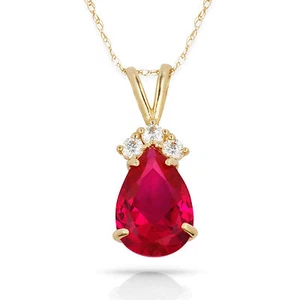 3.70 CT Ruby Pear Shape 4 Stone Gemstone Pendant & Necklace 14K Y Gold - Picture 1 of 1