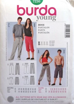 Burda 7230 Unisex Men Woman Sport Jogger Pants Sweat Pants Pattern Sz 6-20 32-46 - Image 1 of 4